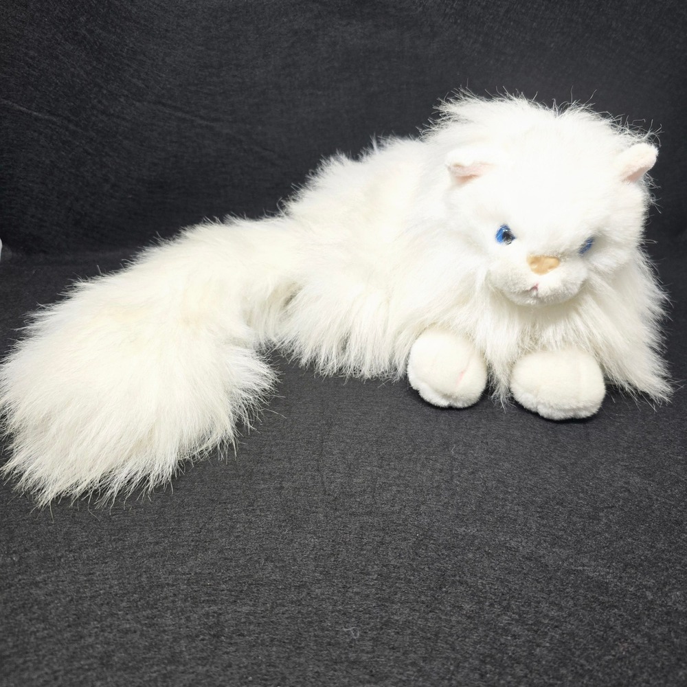 Aurora A&A Vintage Cat Plush White Persian Long Tail Blue Eyes Stuffed Animal